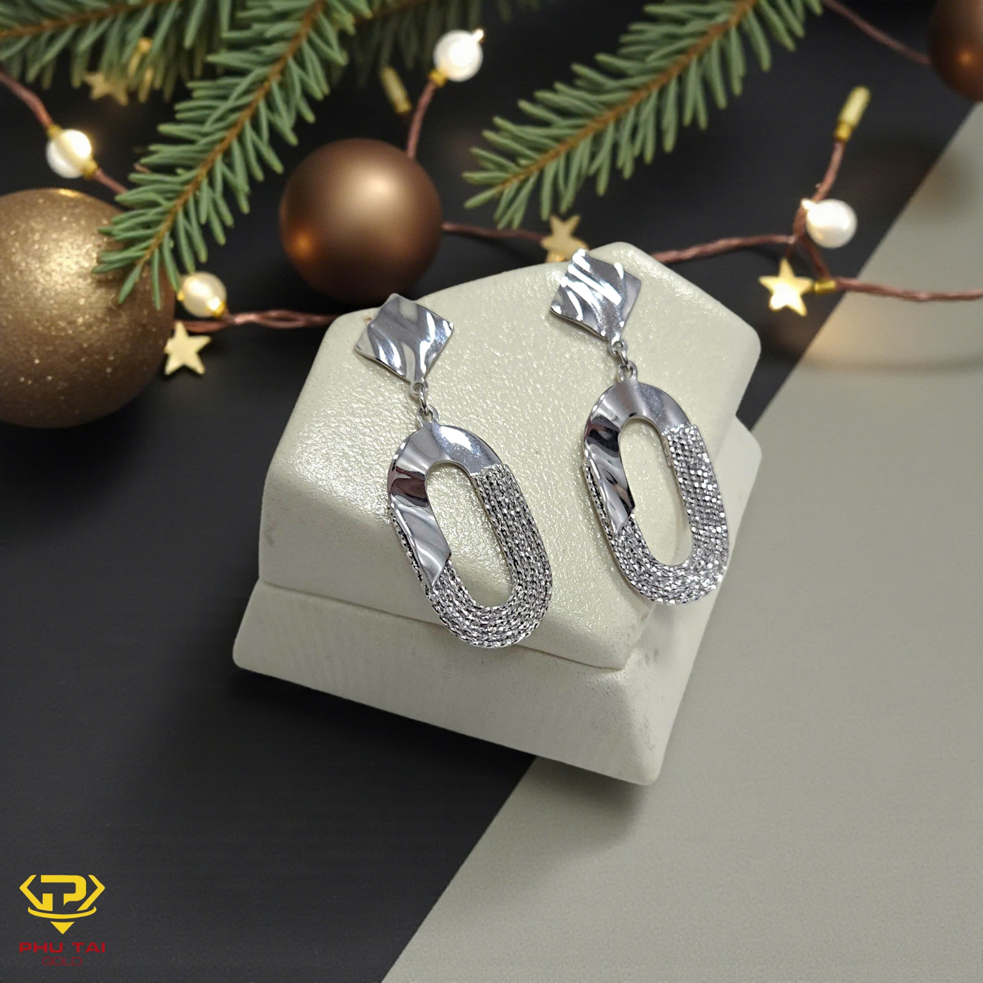 Bông tai vàng trắng (mã BT 22412)